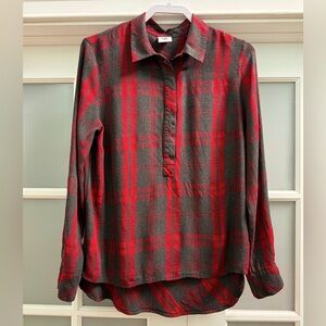 CAbi Red and Black Plaid Tunic Top